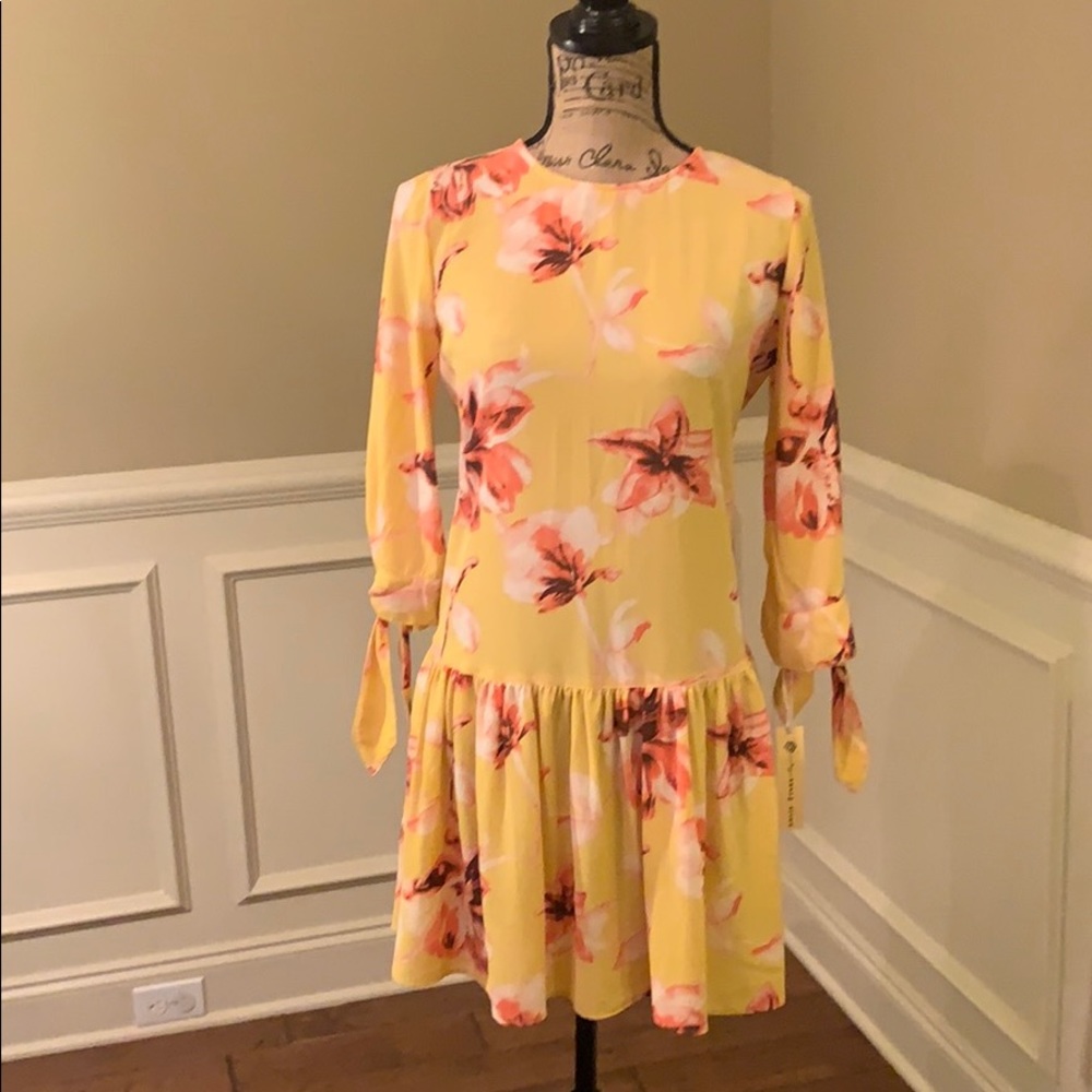 NWT Uncle Frank Ruffled Tie Sleeve Patterned Dress